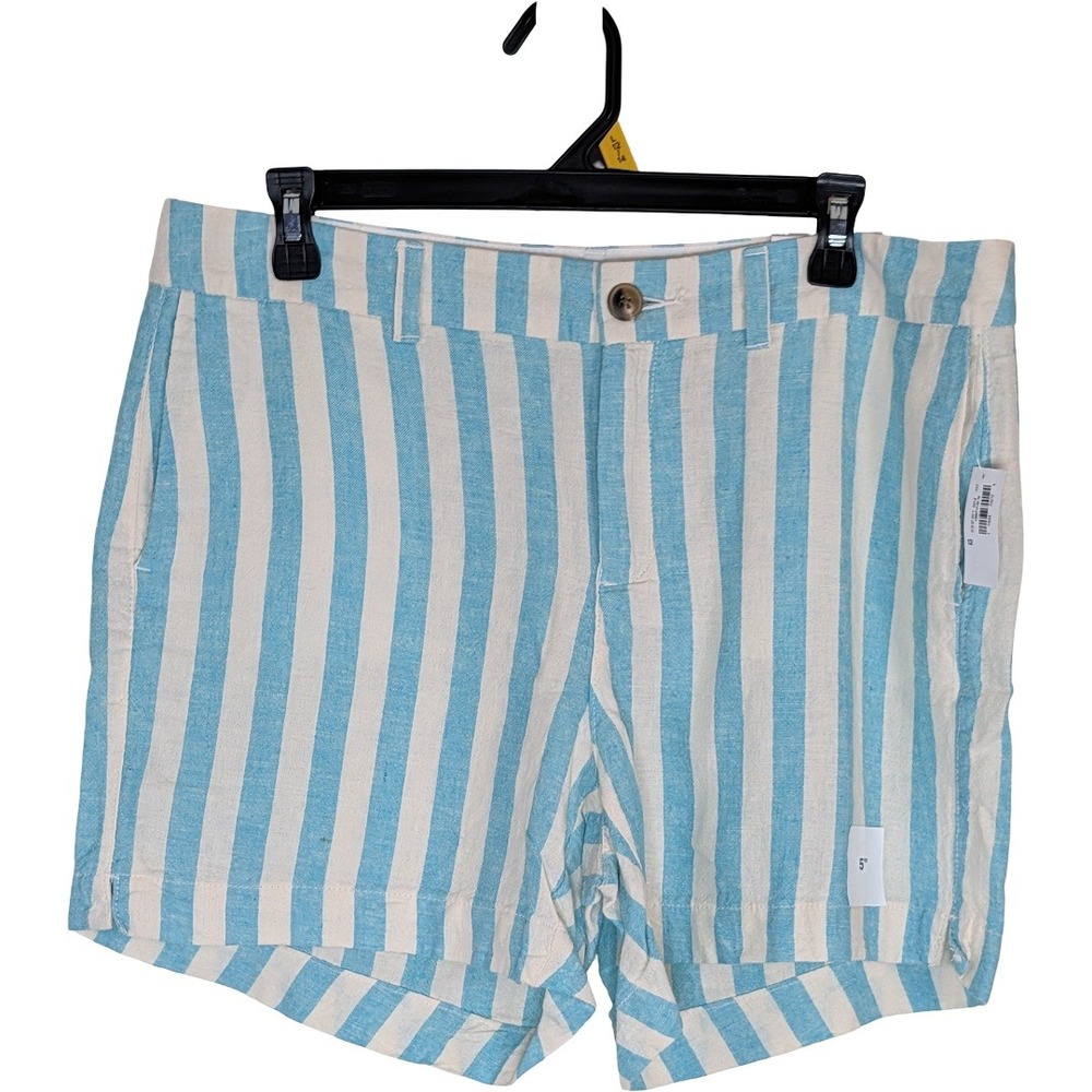 Old Navy Everyday Short Blue White Striped Linen Blend Size 12 Summer Casual